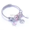 Bangle Fashion Crystal Charms Bracelets Bangles Stainless Steel Flower Couple Love Animal Starfish Pendant Adjustable Bracelet Jewel Dhcdm