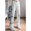 Hommes Jeans Style Coréen Lettre Imprimé Denim Pantalon 2023 Streetwear Lavé Jean Hommes Lâche Hip Hop Blanc