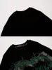 Kadın T-Shirt Houzhou Gotik Punk Yeşil Baskı Uzun Kollu Tişörtler Kadınlar Grunge Büyük Boy Harajuku Street Giyim Hippi O boyun boyunlu üst pilot 230721