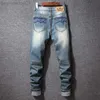 Jeans Masculino Masculino Rasgado vintage azul Calças Jeans retas retas Hip hop streetwear Moda Destroyed Buracos Calça Masculina Denim Plus Size 40 L230724