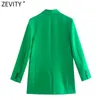 Women's Suits Blazers Zevity Women 2021 Fashion Pockets Design Green Fitting Blazer Coat Office Long Sleeve Casual Female Outerwear Chic Tops CT802 L230724