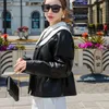 Women's Leather 2023 Women Sheepskin Natural Jacket Sweet Doll Collar Vintage Double Breasted Slim Fit Genuine Outwear C