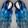Прямой ближний ход синий кружевные парики человеческие волосы для женщин бразильский блеск с полным кружевным париком синтетический теплостой устойчивый