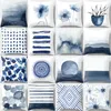 Pillow Case 45x45cm Blue Ink Flower Pillowcase Sofa Living Room Home Decoration Abstract Geometric Polyester Cushion Cover Bedroom Decor 230724