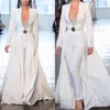 Berta White Jumpsuits Long Sleeve Satin Evening Dresses With Long Jackets Plus Size robes de soiree Pants Suits Party Prom Dresses253f