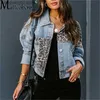 Vrouwen Jassen Mode Contrast Luipaard Jeans Jas Vrouwen Elegante Turn-Down Kraag Metal Dichtgeknoopt Vest Jassen Lange Mouwen Denim Jasje Nieuwe T230724