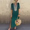 Casual Dresses European och American Plus-Size Women's 2023 Summer Slim Fit Vintage Print Mid-Sleeve Deep V-Neck Dress One Piece Drop-Off