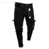 Hombres Biker Ripped Long Denim Pantalones Skinny Jeans Destroyed StretchyBlack Pantalones 220813 L230724