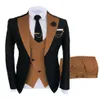 Costume Slim Fit Men Suits Wedding Tuxedos Business Suit Groom Formal Wear Black And Brown Man Blazer Jacket Pant Vest 3 Pieces Di279T