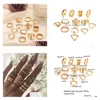 Band Rings 13Pcs/Set Fashion Ladies Gold Plated Finger Retro Geometric Ring Set Woman Jewelry Drop Delivery Dh9Be