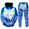Tute da uomo 2023 Classic Wolf Stampa 3D Felpa con cappuccio/pantaloni Fashion Couple Wear Jogging Sportswear Suit Pullover di personalità