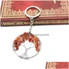 Key Rings Handmade Natural Crystal Stone Round Tree Of Life Pendant Holder For Women Girls Car Bags Accessories Drop Delivery Jewelry Dhmme