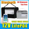 12V 100AH ​​200AH LIFEPO4 Batteri med Bluetooth BMS 10A Charger Waterproof Case LCD Display