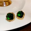 Oorknopjes DREJEW Vintage Groen Zirkoon Kristal Voor Vrouwen Geometrisch Vierkant Luxe Designer Sieraden Feest Bruiloft