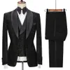 Senaste kappa pantdesigner mode glänsande svarta män kostymer för bröllop brudgum tuxedos smala fit terno masculino prom party 3 bitar2360