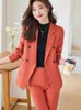 Women's Two Piece Pants Red Khaki Black Brown Women Pant Suit Ladies Female Formal Business Jacket Blazer And Trouser Work Wear 2 Set