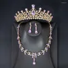 Collier boucles d'oreilles ensemble mariée luxe couronne 3 pièces cristal artificiel doux anniversaire