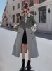 Damen-Trenchmäntel, Herbst-Winter-Kunstledermantel für Frauen, russischer Stil, Patchwork, langer Regenmantel, Damen-PU-Windjacke, 2023
