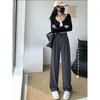 Frauen Hosen Ankunft Lose Hohe Taille Schwarz Khaki Breite bein Für Frauen Vintage Streetwear Fashion Büro Damen Casual Hosen q787