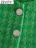 Kvinnors jackor zevity kvinnor mode o nack ärmlös grön houndstooth kort väst jacka damer diamantknappar avslappnade västtoppar ct1752 l230724