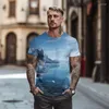 Men's T Shirts 3D Landscape Printing Pattern Round Neck -shirt 2023 Summer Street Leisure Hawaiian Beach Fashion Top