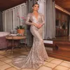 Gold Evening Dress Long Shinny 2023 New Open Neck Women Elegant Straps Sequin Mermaid Maxi Prom Party Gown Abendkleider Robe De So284z