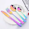 4People Rainbow Tableware Set Silverware Stainless Steel Dinnerware Kitchen Knife Spoon Fruit Fork Flatware Western Cutlery Set L230704