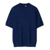 メンズTシャツsyuhgfaトレンディ男性ストライプTシャツ韓国の半袖ソリッドカラーラウンドネックトップフライド生地ツイストニットティー