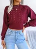 Otoño Invierno moda mujer suéter nuevo tejido manga larga hueco Crop Top Casual Slim suéteres elegante rojo pulóver 2023