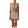 Skirts Elegant Women S Two-Piece Set Sleeveless Lace-Up Crop Top And High-Waist Ruffle Bodycon Skirt With Exposed Navel Perfect For