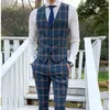 メンズスーツ3ピーススーツブレザーベストパンツ格子縞のスリムフィットレジャー高品質のタキシードウェディングコスチュームパーティープロムドレス男性