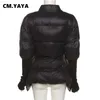 Kurtki damskie CM. Yaya Parkas Solid V-Neck Grube odzież wierzchnia z bandażą szarpiące damskie moda High Streetwear All-Match Coats Winter L230724