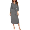 Women's Sleepwear Women Casual V-neck Loungewear Three-quarter Sleeve Long Kimono Robes Solid Color Bathrobe Lightweight Soft Belt