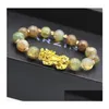 Cuentas de piedra natural Ágata Cuentas Hebras Pulsera China Pixiu Lucky Brave Troops Charms Feng Shui Joyería para hombres Mujeres 9 colores Dro Dhcrl