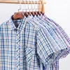 Men's Casual Shirts Summer Short Sleeve For Men Cotton Shirt Soft Tops Striped Plaid Clothes Check Plain Social Slim Fit Dress