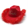 Top Caps Kadın Kovboy Şapkaları Kadınlar İçin Cowgirl Cotton-Polyester 56-58cm Kavisli Peluş Brim Tüy Tasarım Batı Moda NZ0069
