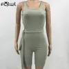 Women's Jumpsuits Rompers FQLWL Summer Streetwear Bodycon Black Romper Women Sleeveless Belt Rompers Casual Outfits Women Ribbed Short Jumpsuits 230721