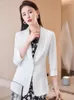 Women's Suits Elegant White Half Sleeve Spring Summer Women Blazers Jackets Coat Professional Office Work Wear OL Styles Outwear Tops