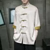 Erkekler Sıradan Gömlek Yaz Serin Buz İpek Erkekler için Çin Tang Takım Hanfu Kısa Kollu Gömlek Moda Tasarım Disk Tokalı Baskı