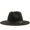 Leopard Print Fedora Hats for Women Fashion Flat Wide Brim Panama Wool Felt Jazz Fedora Cap for Men Goth Top Church Wedding Hat