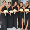 Vestidos pretos de dama de honra de um ombro só partido primavera verão campo jardim vestidos formais festa de casamento vestidos plus size custo270b