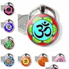 Keychains Lanyards Om Buddha Pendant Colorf And Lotus Glass Cabochon Keychain Buddhist Yoga Key Chain Handmade Gift For Friends Drop Dhbdl