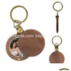 Nyckelringar Anpassade PO Keychain Party Favor Present Personlig graverad bildnamn Keyring Wood Ring for Women Man Mothers Day Drop Deli Dhe6T