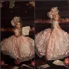 Novos Vestidos Princesa Rosa Fofas para Meninas Jóia Tule Renda 3D Apliques Frisado Mangas Curtas Costas Ocas Crianças Aniversariante Pag276P