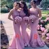 Stunning Pink Mermaid Bridesmaid Dresses Arabic African High Neck Lace Appliqued Sequins Top Trumpet Maid of Honor Gowns Wedding P196H