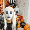 Horror-Halloween-Dämonen-Latexmaske mit Perücke, gruselige Cosplay-Kostümmaske, Party-Requisiten