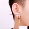 Mankiet uszy czarne krzyże ze stali nierdzewnej Zestaw dla mężczyzn Gothic Punk Triangle Męs Stud Cross Earing Dangle Bk Droper Dostawa Perrin DHS7X