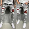 Hommes hommes Slim-Fit déchiré mâle jean peint mode Patch mendiant pantalon Jumbo hommes crayon Hip Hop goutte YHRX L230724