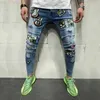 Herr mode gata herrkläder vår hösten lapptäcke jeans smala avslappnad ungdom hip hop stretch denim byxor rippade magra byxor l230724