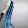 Droite Highlight Bleu Dentelle Frontale Perruques Perruque De Cheveux Humains Pour Les Femmes Brésilienne Sans Colle Full Lace Front Perruque Synthétique Résistant À La Chaleur